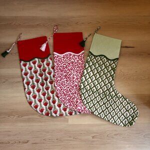 Handmade Festive Block Print Christmas Stockings, Set of 3